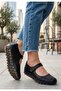 Sina Black Genuine Leather Velcro Orthopedic Comfortable Ballerinas - 4