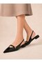 Women's Black Patent Leather Open Back Buckle Mary Jane Short Heeled Daily Office Pointed Toe Ballerina Shoes