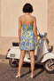 Women's Strappy Patterned Mini Dress - Blue - 3
