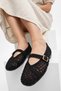 Women's Black Straw Knit Buckle Summer Casual Mary Jane Ballerinas - 2