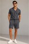 Men's Crepe Fabric Breathable Short Sleeve Shirt with Pocket Shorts Set - Smoked - 4