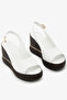 White Genuine Leather Wedge Heeled Open Back Women's Sandals