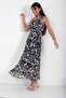 Women's Helentek Shoulder Buckle Detailed Lined Ethnic Pattern Long Chiffon Dress