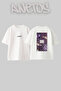 Purple Butterfly Floral Design Back Printed Cotton White Oversize T-Shirt