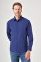 Navy Blue Hard Collar Long Sleeve Pocketless Slim Fit Cotton Shirt 1004260181 - 3