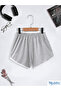 Women's Summer Slim Fit Gray and Black Kitty Printed Single Elastic Ribbed Combed Cotton Mini Shorts - 2