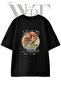 Shrimp Noodle Design Printed Unisex Black Oversize T-Shirt