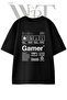 Gamer Label Design Printed Unisex Black Oversize T-Shirt