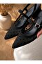 Amore Black Tulle Polka Dot 3 cm Short Heel Strap Sandals Shoes