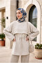 Cape Detailed Belted Voile Tunic - Stone Color - 4