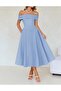 Baby Blue Galadriel Madonna Collar Double Fabric Flared Midi Dress Tns-9003 - 3