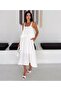 Women's Thick Strap Square Neck Top with Flounce Layered Pockets Loose Flared Summer Midi Dress - 3