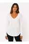 Women's Love Embroidered V-Neck Long Sleeve White Blouse