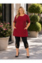 Women's Plus Size Burgundy Polka Dot Double Pocket Short-Sleeved Blouse - 2