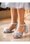 Ankle-Tied Shiny Glitter Bow Detailed Heeled Evening Dress Shoes for Young Girls - 5