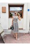 Women's Snake Patterned, Elastic Waist, Lined, Pleated, Midi Length Chiffon Skirt - 6