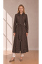 Belted Jacquard Texture Detailed Brown Giy Çık 0346