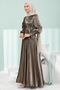 Mink Side Tie Sleeve Detailed Janjan Evening Dress - 4
