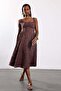 Brown Self Belted Embroidered Dress 8307 - 4