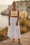 White Skirt with Ruffles and Embroidery, Elastic Waist, Casual Muslin Long Woven Skirt 90 70 - 6