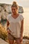 Italian Dark Beige V-Neck Low Sleeve Mesh Detailed Casual Woven Blouse 67 56 - 6