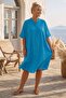 Blue Hakim Collar Short Sleeve Buttoned Hidden Pocket Embroidered Casual Woven Dress 105 75 - 3
