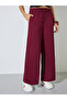 Burgundy Wide Leg Pants with Elastic Waist - 2
