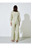 Green Mandarin Collar Shirt and Straight Pants Modest Set - 5