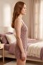 Women's Beige Leopard Floral Patterned Strappy Shorts Pajama Set - Cotton Comfortable Sleepwear - 3