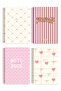 A5 Spiral Cardboard Cover Set of 4 Lined School Notebooks 80 Sheets - Pink with Lesson Schedule - 7