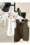 Cork Embroidered Collar Detailed Bodysuit and Khaki Combed Cotton Baby Salopet Set 100% Cotton - 2