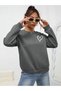 Women's Smoked Striped Heart Printed Crew Neck Oversize Sweatshirt - 3