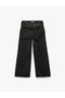 Wide Leg Denim Pants with Eyelet Detail and Cotton Belt