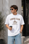 Premium Coffee Club Served Daily Printed Oversize Unisex T-Shirt 100% Cotton Minimal Coffee Themed White T-Shirt - 2