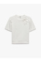 Crew Neck Pearl Bow Detailed Balloon Sleeve T-Shirt - 6