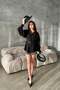 Women's Black Modal Shirt with Belt, Buttoned Balloon Sleeves and Cuffs, Long Sleeves - 2