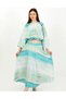 Water Green Aurora Gradient Patterned Balloon Sleeve Blouse and Flared Long Skirt Two-Piece Set Tns-9005 - 4