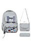 Gray Astronaut Patterned Lockable Luxury Triple Boys' Primary School Waterproof School Bag Set (Bag Thermal Lunch Bag Pen Holder) - 2