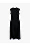 Sleeveless Crew Neck Draped Low Waist Long Dress with Stitching Detail - 5