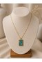 Women's Gold Color Moon Sun and Star Figured Blue Enamel Rectangular Necklace - 2