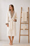Eldy Contrast Women's Bathrobe Set 3 Pieces, 100% Cotton Certified Shawl Collar Striped Bathrobe Set - Cream - 5