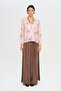 Women's V-Neck Lace-Up Floral Patterned Shirt-Blouse - 3