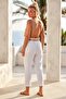 White Pocketed Thin Belted Elastic Waist Baggy Leg Linen Look Woven Trousers 95 62 - 6