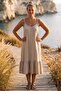 Beige Strapless Collar Skirt Ruffled Knitted Strap Casual Muslin Woven Dress 110 60 - 3