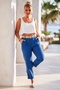 Dark Blue Pocketed Thin Belted Elastic Waist Baggy Leg Linen Look Woven Trousers 95 62 - 3