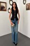 Women's Black V-Neck Buttoned Waist-Fitted Vest with Fleto Pockets and Lining - 3
