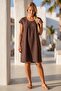 Brown Pool Collar Low Sleeve Pocketed Robe and Muslin Woven Dress with Embroidery on the Sides 95 55