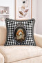 Royal Crowned Dog Portrait and Houndstooth Pattern Fringed Throw Pillow Cover - Retro Decorative Pillow - 2