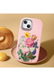 iPhone 13 Compatible Case Camera Protector Pink Silicone Couple Phone Case with Floral Pattern - 2
