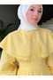 Women's Long Yellow Hijab Dress with Scallop Collar Detail - 3